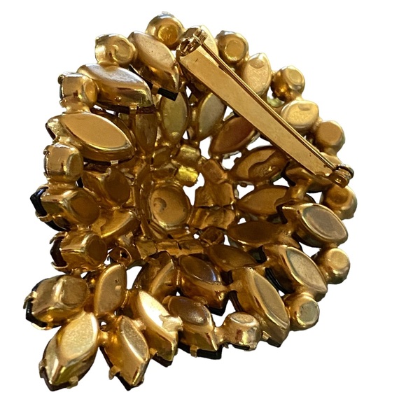 Vintage Rhinestone Brooch Topaz &  Black Colored Rhinestone Navettes. - Picture 3 of 13